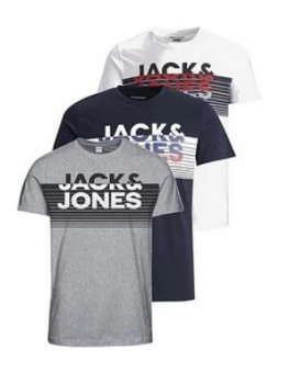 Jack & Jones 3 Pack Logo T-Shirt - Multi, Size L, Men