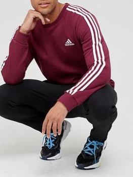 adidas 3 Stripe Fleece Sweat Top - Burgundy, Size S, Men