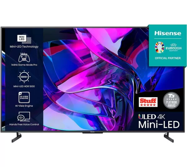 85" HISENSE U7KQTUK Smart 4K Ultra HD HDR Mini-LED TV with Amazon Alexa, Silver/Grey