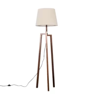 Augustus Dark Wood Tripod Floor Lamp with XL Beige Aspen Shade