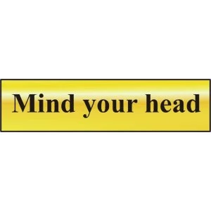 ASEC Mind Your Head 200mm x 50mm Gold Self Adhesive Sign