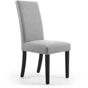 Dining Room Chair Set Silver Grey Padded Studded With Black Metal Legs - Silver Grey - Fwstyle