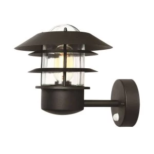 1 Light Outdoor Wall Lantern Light Black with PIR Motion Sensor IP44, E27
