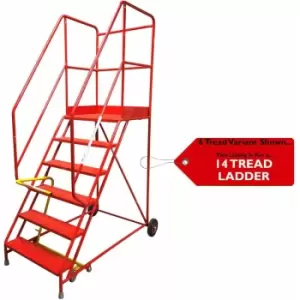 Loops - 14 Tread heavy duty Mobile Warehouse Stairs Punched Steps 4.15m Safety Ladder