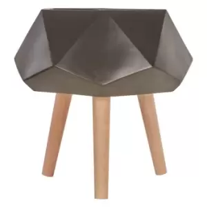 47cm Multi-Faceted Planter in Black Finish with Beech Wood Legs