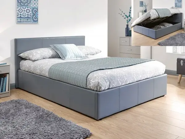 GFW Ecuador 5ft King Size Grey Faux Leather Side Lift Ottoman Bed Frame