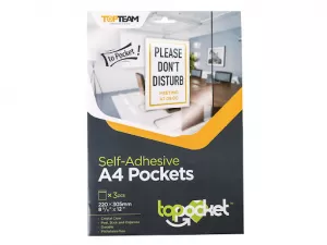 Office A4 Self Adhesive Pockets Top Opening 120 Micron Clear Pack of