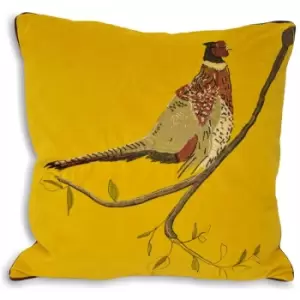 Riva Home Hunter Velvet Pheasant Cushion Cover (45x45cm) (Mustard) - Mustard