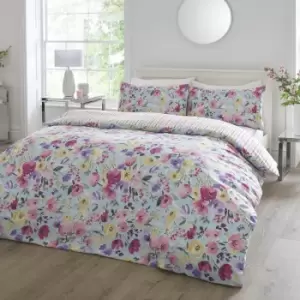 Dreams & Drapes Elsie Floral Print Easy Care Reversible Duvet Cover Set, Pink, Single