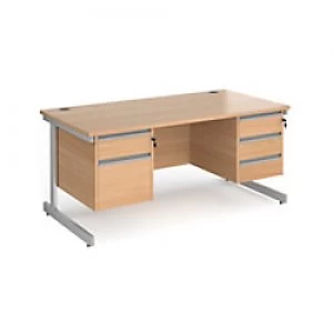 Dams International Straight Desk with Beech Coloured MFC Top and Silver Frame Cantilever Legs and Two & Three Lockable Drawer Pedestals Contract 25 16