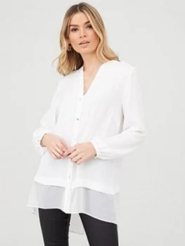 Wallis Washed Chiffon Mix Longline Shirt - Ivory, Size 12, Women