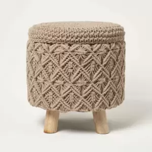 Indy Brown Macrame Storage Footstool - Brown - Homescapes