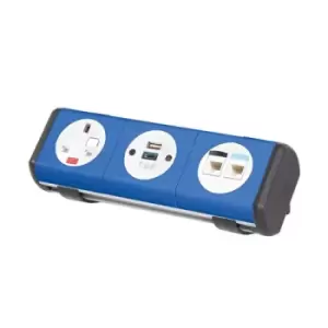 Hubble clip-on power module 1 x UK socket and 1 x TUF (A&C connectors) USB charger and 2 x RJ45 sockets - red