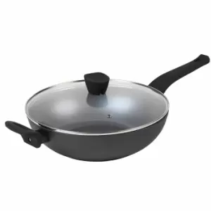 Russell Hobbs 28cm Pearlised Non-Stick Wok with Tempered Glass Lid - Matte Grey