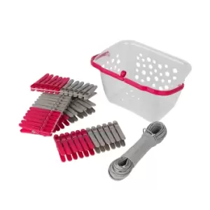Kleeneze 20m Peg Line and Basket with 48 Pegs - Grey and Pink