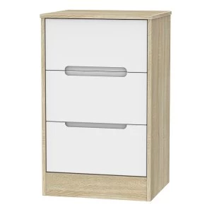 Robert Dyas Barquero Ready Assembled 3-Drawer Bedside Table - Pine/White Gloss