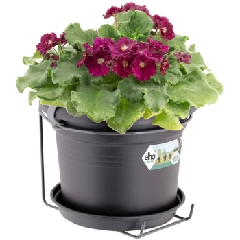 Elho - Flower Pot Green Basics Potholder 19x15cm Round Balcony Bracket Planter Plant Container Black