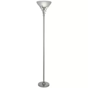 Searchlight Lighting - Searchlight Linea - 1 Light Floor Lamp Uplighter Satin Silver and Opal Glass, E27