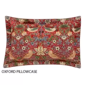 William Morris Bedding, Strawberry Thief Oxford Pillowcase, Crimson