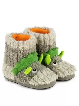 TOTES Boys Dinosaur Slipper Boot- Tall, Green, Size 7-8 Younger
