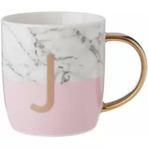 Pastel Pink J Letter Monogram Mug Large Coffee / Tea Mug Stylish Marble Pattern With Golden Handle 9 x 9 x 12 - Premier Housewares
