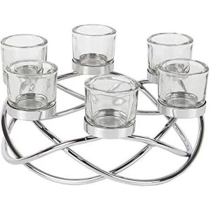 HESTIA? Silver Metal Tealight Centrepiece - 6 Glass Holders