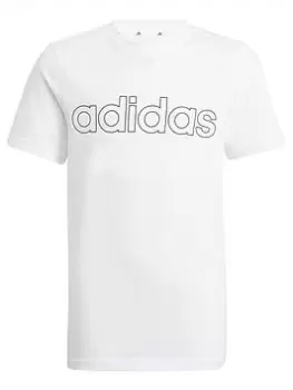 adidas Junior Boys Linear T-Shirt - White/Black, Size 9-10 Years