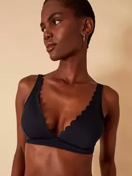 Accessorize Scallop Trim High Apex Bikini Top - Black, Size 10, Women
