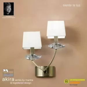 Akira wall light with switch 2 Bulbs E14, antique brass with cream shade