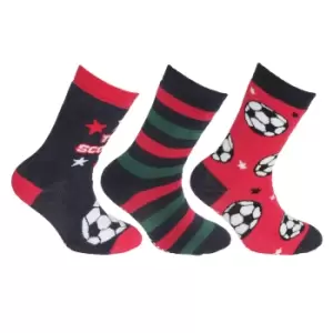 FLOSO Childrens/Kids Retro Gripper Socks (3 Pairs) (UK Child 6-8.5 (EUR 23-26)) (Red/Navy)