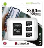 Kingston Canvas Select Plus Multi-Pack 3 x 64GB microSDXC Card + SD Adapter
