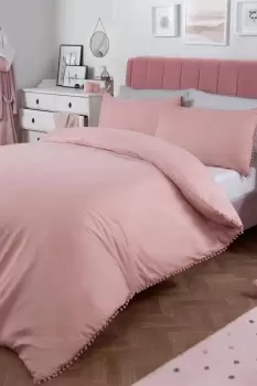 Pom Pom Trim Duvet Cover with Pillowcase Bedding Set
