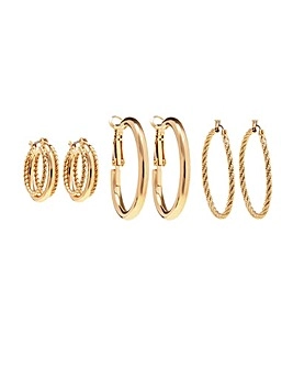 Mood Gold Plated Rope Effect Hoop Earrings - Pack Of 3