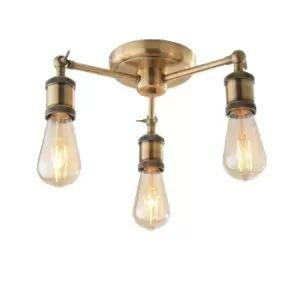 Hal Multi Arm Lamp Semi Flush Ceiling Lamp, Antique Brass Plate