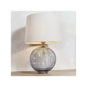 Endon Lighting Jemma & Mia - Table Lamp Smokey Grey Ribbed Glass & Natural Linen 1 Light IP20 - E27