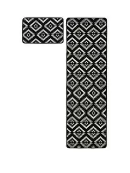 Aztec Black Diamond Runner & Doormat Set 57X180
