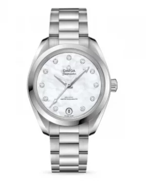 Omega Seamaster Aqua Terra 150m Master Co-Axial Chronometer 34 MM Stainless Steel Mother of Pearl Womens Watch 220.10.34.20.55.001 220.10.34.20.55.00