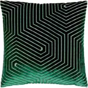 Evoke Geometric Cut Velvet Cushion Cover, Emerald, 45 x 45cm - Paoletti