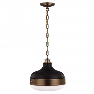 2 Light Dome Ceiling Pendant Antique Brass, Black, E27