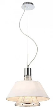 Ceiling Pendant with White Shade 2 Light Polished Chrome, Crystal