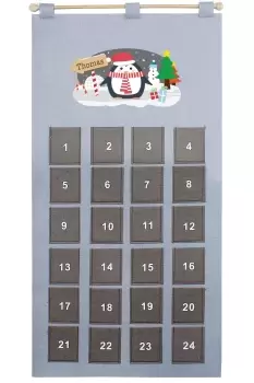 Personalised Christmas Penguin Felt Advent Calendar - Grey