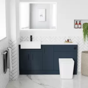 1500mm - 1800mm Blue Toilet and Sink Unit with Matt Worktop and Black Fittings - Coniston