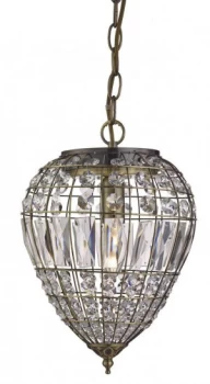 1 Light Ceiling Drop Pendant Antique Brass with Glass Crystals, E14