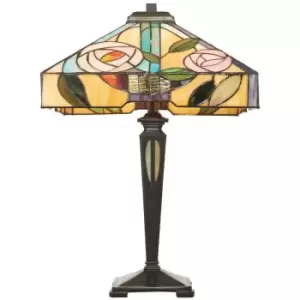 Interiors Willow - 2 Light Medium Table Lamp Dark Bronze, Tiffany Style Glass, E27
