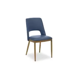 Blue Leather Effect Dining Chair with Brushed Antique Brass Legs