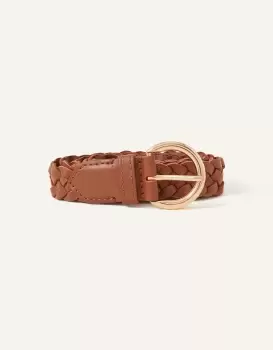 Accessorize Womens Leather Plaited Belt Tan, Size: S