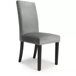 Shankar - Pair Of Randall Stud Detail Brushed Velvet Grey Dining Room Chair Black Legs