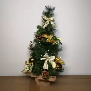 60cm Premier Pre Lit Gold Dressed Mini Christmas Tree with 20 Warm White LEDs