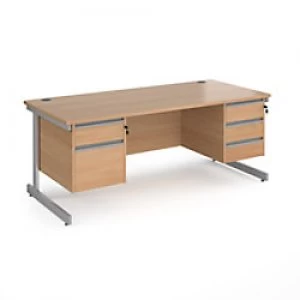 Dams International Straight Desk with Beech Coloured MFC Top and Silver Frame Cantilever Legs and Two & Three Lockable Drawer Pedestals Contract 25 18
