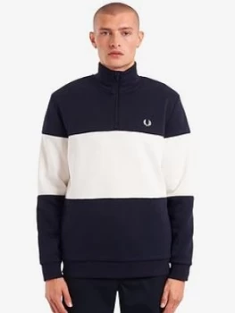 Fred Perry Colourblock Half Zip Sweatshirt - Navy, Size XL, Men